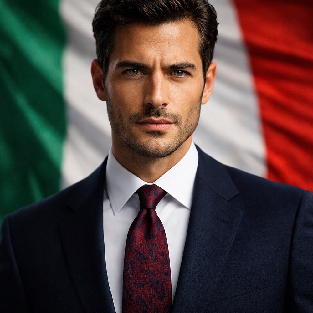 Giorgio Armani Men's Burgundy and Navy Patterned Tie